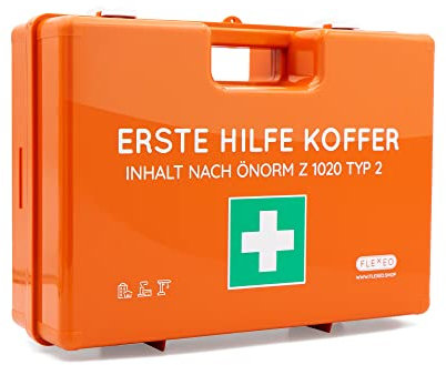 Erste Hilfe Kasten ÖNORM Z1020 Typ 2 | Notfallkoffer/Erste Hilfe Kasten gefüllt | Verbandskasten für Betriebe, Büro, Einrichtungen & Zuhause | inkl. Wandhalterung