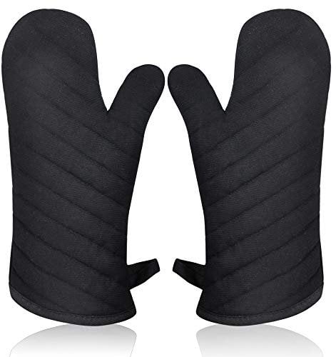AYADA Gant de Cuisine Anti Chaleur, Gant Four Manique Four Oven Mitts Oven Gloves Gant Manique Gants Isolants Cuisine Épais et Longue Mitaine Four pour Barbecue Cuisson Gants Cuisine Noir 1 Paire