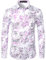 PARKLEES Camicia da uomo di lusso Paisley oro lucido stampato elegante slim fit button down, Bianco e viola., XL