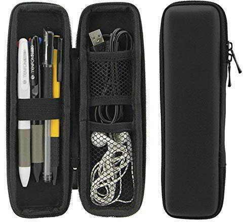 Schwarzes Hartschalen-Federmäppchen, EVA-Hartschale, Stylus-Federmäppchen, Halter, Schutz-Tragetasche, Aufbewahrungsbehälter für Kugelschreiber, Eingabestift, USB-Kabel, Schwarz , Kompakt