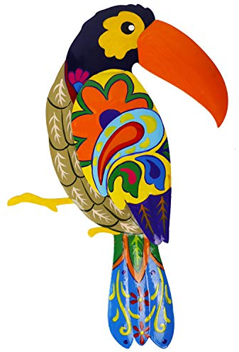 Adroiteet Große Metall-Hornschnabel-Wanddekoration, lebendige bunte Vogelkunst, Wandbehang für drinnen und draußen, Zuhause, Schlafzimmer, Büro, Garten (orange)