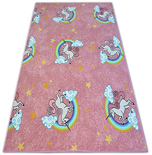 Teppich Unicorn Kinderteppich für Babyzimmer, Spielteppiche, Kinderzimmer, rosa, 200x400 cm
