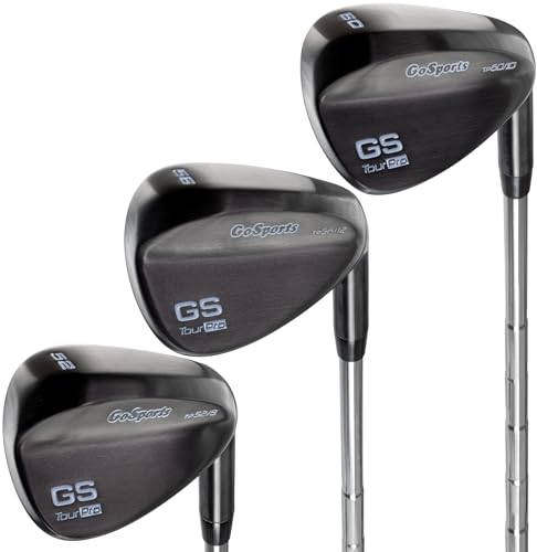 GoSports Tour Pro Golfkeil-Set – inkl. 52 Grad Spaltkeil, 56 Grad Sandkeil und 60 Lob Wedge in Satin oder Schwarz (Rechtshänder)