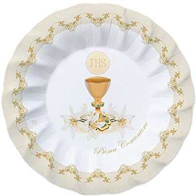 ipt Piattini Dessert Prima Comunione Classic Beige 40pz Piatti Torta Dolci Buffet allestimento tavola Sweet Table confetta Sacramento Bambini Ragazzi