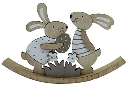 DARO DEKO Holz Hase mit Ei und Blumen - Wippe 18 x 12cm 1 Stück