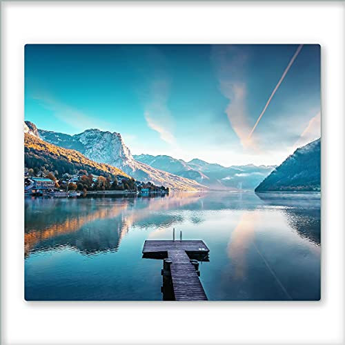 Canvas Fly 60x52 Glas-Herdabdeckplatte für Induktions- & Cerankochfeld Küchen-Spritzschutz Universale Küchenarbeitsplatte Schneidebrett & Kochplatte-Abdeckung Rutschfest Glasplatte inkl. Silikonnoppen