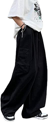 Skateboard Frog Baggy Cargohose Gothic Harajuku Hohe Taille 90er Jahre Lose Y2K Damen Streetwear Lose Hose (Black,L)