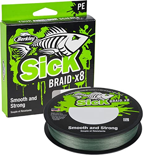 Berkley Sick Braid – 8-fach geflochtene Angelschnur, super glattes 8-fach Multifaden PE Raubfischgeflecht, Angelschnüre 150-300 m zum Süßwasser- oder Salzwasser-Meeresangeln, Moss Green
