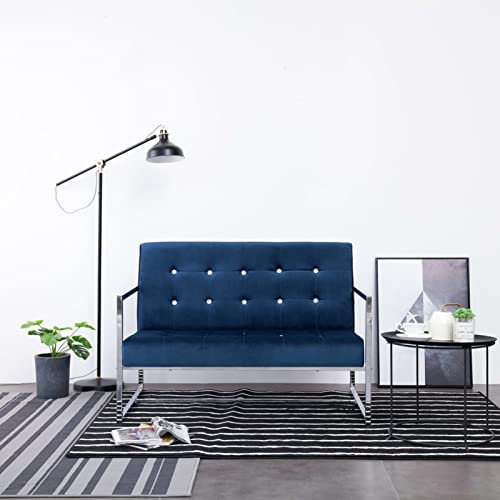 MOONAIRY 2-Sitzer-Sofa mit Armlehnen, Bodensofa, Chaiselongue, Kleines Sofa, Couch, Cauchsofa, Relaxsofa, Sofas & Couches, Wohnzimmer Sofa, für Jugendzimmer, Blau Chrom und Samt