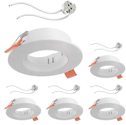 ledscom.de 5 Stück Decken-Einbaurahmen KUN, rund, schwenkbar (MR16/PAR16/50mm) + GU5.3 Fassung