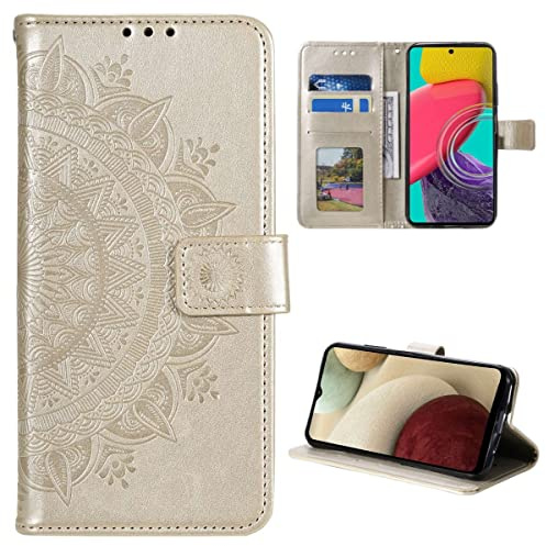 CoverKingz Handy Case kompatibel mit Samsung Galaxy M33 5G - Handy Cover mit Kartenfach Phonecase - Smartphone Hülle klappbar Motiv Mandala Gold