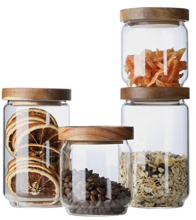 BaoFull Glass Jar with Lid, Airtight Food Storage Containers Glass Set for Coffee Beans| Sugars| Candy, 4 Pack