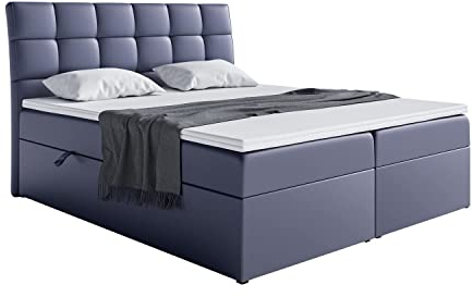 MEBLINI Boxspringbett mit Bettkasten - Gepolstert Doppelbett mit Matratze und Topper - Polsterbett mit Stauraum - Bett mit Kopfteil - Stauraumbett - Drago - 180x200 - H3/Dunkelgrau Kunstleder