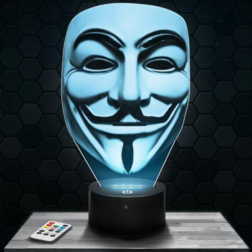 Lampephoto.fr - Lámpara 3D Máscara Guy Fawkes Anonymous Luz Nocturna Táctil Led Ilusión 3D, Idea de Regalo para Niños y Niñas, Navidad, Lámpara de Mesilla de Noche para Niños o Adultos, Merchandising