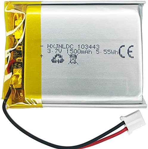 DC 3.7V 1500mAh 103443 wiederaufladbare Lithium-Polymer-Batterie passend für DIY 3.7-5V elektronische Produkte mit eingebautem 2-Draht-Batterieaustausch und LED-Leuchten