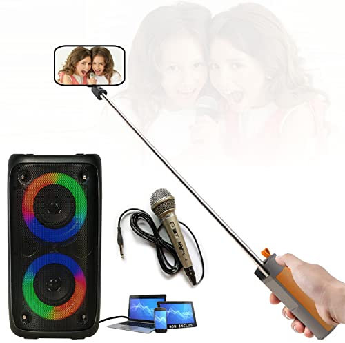 Party Light & Sound - Enceinte Mobile Enfant Karaoke USB Bluetooth sur Batterie Party LEO-250 - Micro - Enceinte Perche Selfie Cadeau - Soirée Boum