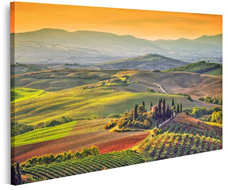 islandburner Toskana Landschaft Sonnenaufgang Bauernhaus Weinberg Hügel Leinwand Bild Wandbilder Bilder