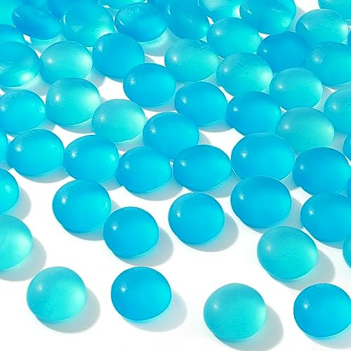 FUTUREPLUSX 1LB Frosted Flat Glass Marbles, Blue Gems Colored Glass Beads Decorative Pebbles Fishbowl Rocks Vase Fillers for Centerpieces Table Scatter Aquarium Decor Art Craft