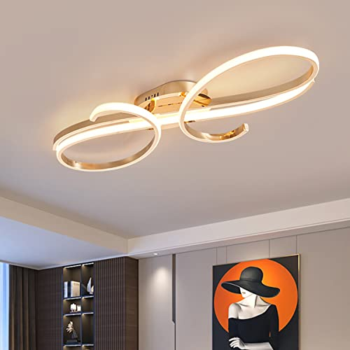 Bellastein LED Design Deckenlampe Modern Wohnzimmer Pendelleuchte Dimmbar Esszimmer Hängelampe Metall Chrom Deckenleuchte für Esszimmer Schlafzimmer Wohnzimmer (Gold, L60cm)