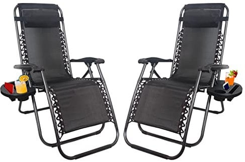 1ABOVE 2 PK Folding Reclining Chair | Heavy Duty Textoline Zero Gravity Chair | Garden Outdoor Patio Sun Lounger (BLACK 2 PK)