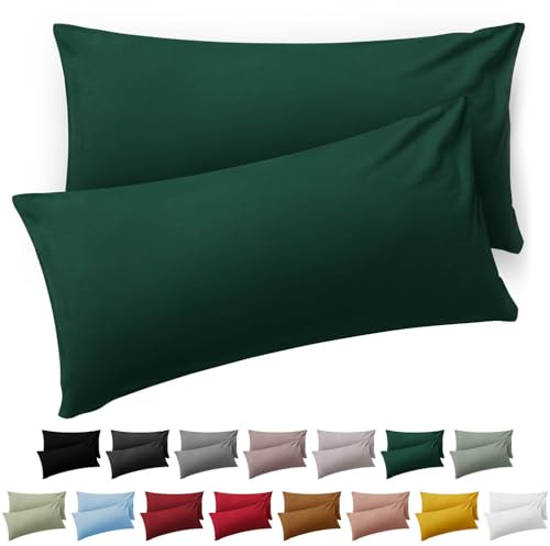 Blumtal Kissenbezug 40 x 60, 2 Stück - Oeko-TEX zert. Kissenbezüge 100% Mikrofaser in extra weich & waschmaschinenfest - Bezug Kissen 40x60 Dunkelgrün