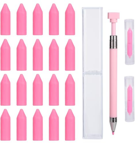 Diamond Art Painting Pen with 24pcs Wax, Refillable Wax Pen Rotating Glue Point Drill Pen Diamond Art Tools Kit for Quickly Pick Up Beads Gems Painting DIY (Pink)