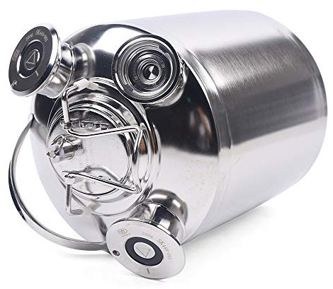 JINPRDAMZ 10L Reinigungsbehälter aus Edelstahl, Silber Bier Reinigungsfass mit 3 Kopf ReinigungsbehäLter Deckel, Bierreinigungsdose für Heimbrauen Hotelbar Kneipe