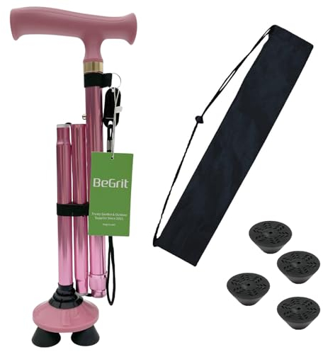 BeGrit Gehstock Faltbar für Senioren Rosa Aluminium Höhenverstellbar Spazierstock Alle Gelände Vierfachfuß Mobilitätshilfe Tragbarer Gehstöcke für Herren Damen Geschenk Vatertag Halloween