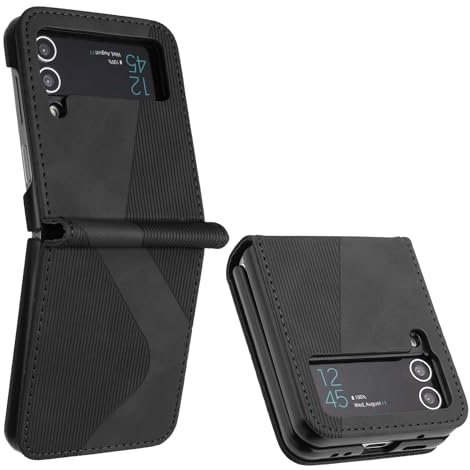 ZONNAVI Cover per Samsung Galaxy Z Flip 4, Flip Custodia Pelle PU con [Slot Cart] [Supporto Stand] [Magnetica], Cover a Libro Portafoglio per Samsung Z Flip 4 (Nero)