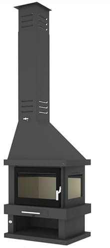 BRICOSOL Chimenea Leña 2 Caras FM Modelo C-302 Dk Interior Vermiculita, Cristal Serigrafiado en Puerta