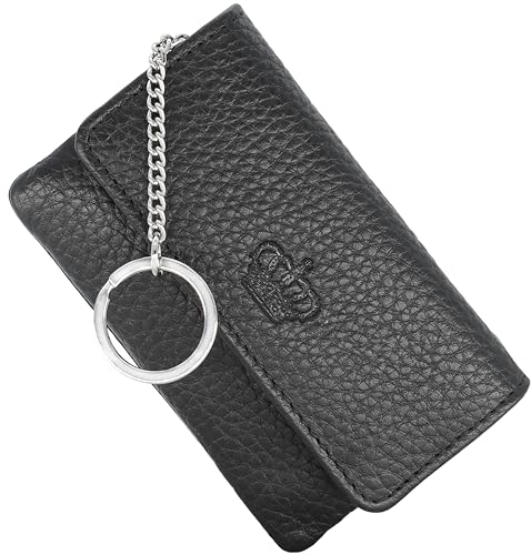 Baur Damen Schlüsseletui Echt Leder | Schlüsselmäppchen mit Münzfach & Metall-Schlüsselring | Schlüsseltasche mit Reißverschluss & Druckknopf | Schein- & Kartenfach | Geldbörse klein (Schwarz)