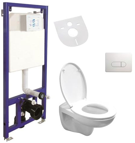 Belvit Komplettset Wand Hänge WC Spülrandlos + Deckel + Vorwandelement + Schallschutz + Betätigungsplatte