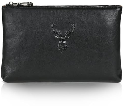Karoukee Pochette en Cuir Végétal Tanné pour Homme, Sac à Main d'Affaires Polyvalent, Sac à Poignet de Luxe, Grand Porte-Monnaie pour Tablette 9,7 Pouces