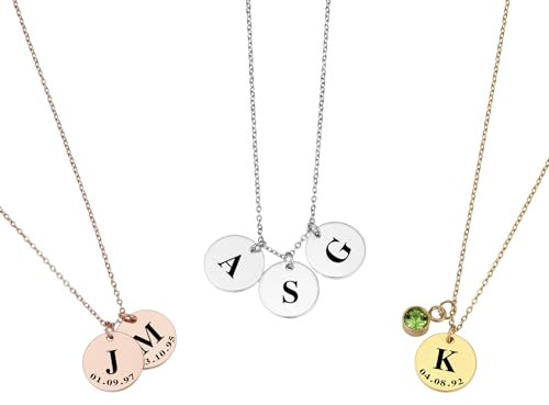 OTXIXTO Collier Initiale Personnalisé pour Femmes Personnalisé 1-4 Or/Argent/Or Rose Collier de Pièces avec Lettre/Date/Pierre de Naissance Collier Breloques Múltiples Cadeaux pour Femmes (Style A)