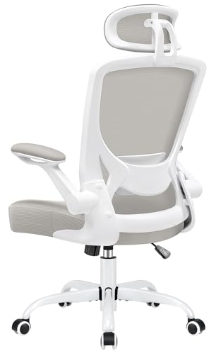 KERDOM Bürostuhl Schreibtischstuhl Ergonomisch, Chefsessel mit Verstellbarer Kopfstütze, Armlehnen, Drehstuhl Wippfunktion bis 135° Bürostuhl 150 kg Hellgrau