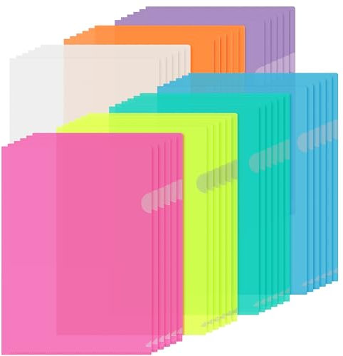 Aktenhülle A4 Klarsicht Bunt Sichthüllen Dokumentententasche, Kunststoffhüllen Durchsichtige Mappen Ordner, Papierhüllen, 7 Farben Sortiert Aufbewahren für Büro Schule,42 Stück