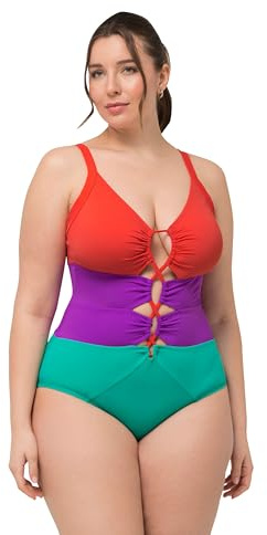 Ulla Popken Damen große Größen Übergrößen Plus Size Badeanzug, Colorblocking, Softcups, Aussparungen, recycelt 826476