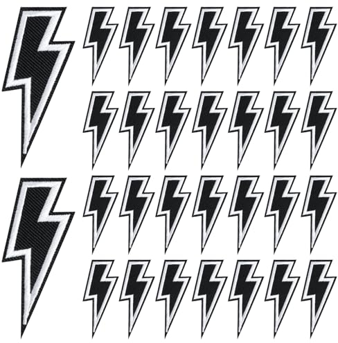 DAJISI 30 PCS Black Lightning Bolt Iron On Patches for Clothing, Hats, Backpacks