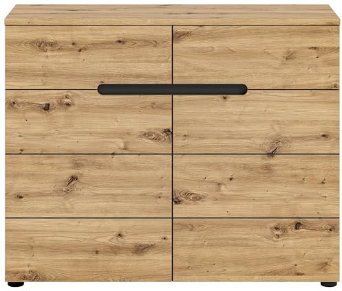 furnling Kommode Cano, aus FSC-zertifiziertem Holzwerkstoff, mit 2 Türen und 2 Schubfächern, großzügiger Stauraum, optimal für Eingangsbereich und Flur, naturfarben und grau, 100 x 81 x 40 cm