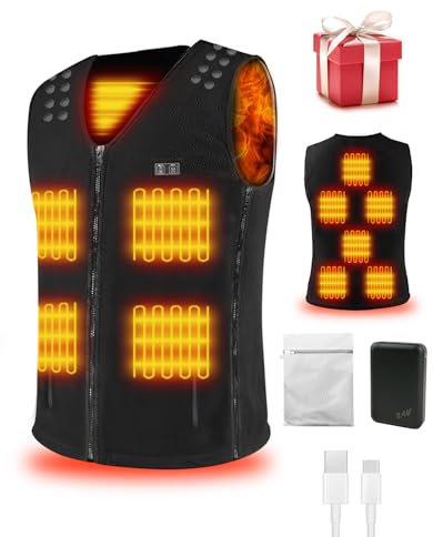 MOXTOYU Veste Chauffante Électrique en Polaire pour Homme & Femme avec Batterie 10000mAh 7,4V, 10 Zones Polaire Gilet Chauffant, 3 Niveaux de Température Réglables, Ajustement Personnalisable