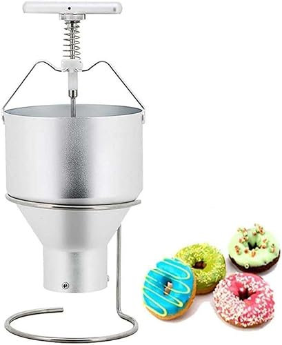 Dispensador manual de donas profesional de 2 L con soporte, tolva de donas de aluminio de grado alimenticio con 6 grosores ajustables, dispensador de masa de donas para uso doméstico y comercial