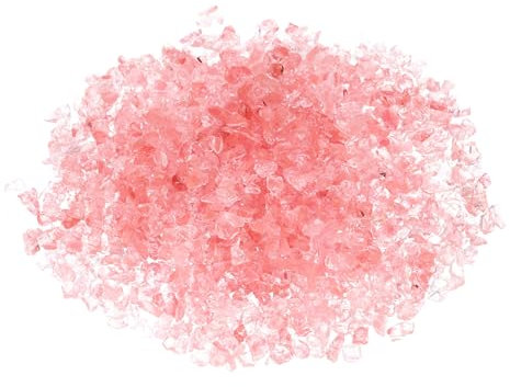 QUARKZMAN 0.66 Libras de Piedra de Vidrio para Fuego, Rocas de Vidrio Reflectante de Alto Brillo de 3-6mm para Chimenea, Mesa de Fogata, Decoración de Jardín en Casa, Rosa
