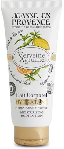 JEANNE EN PROVENCE - Lait Corporel Hydratant et Parfumé - Parfum Verveine Agrumes - 95% d'Ingrédients d'Origine Naturelle - Peau sèche - Fabriqué en France à Grasse - 200 ml