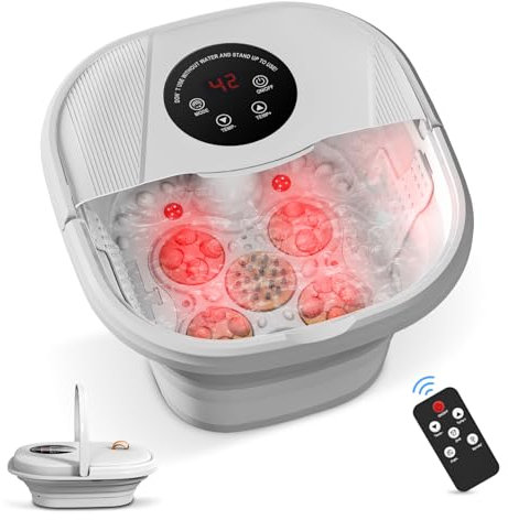 EagerMinds Fußbad, Fußspas, professionelles Massagegerät mit Shiatsu Massage, Blasen und Heizung, Fernbedienung und 16 Massagekugeln zur Linderung von Schmerzen und Muskeltherapie (grau)