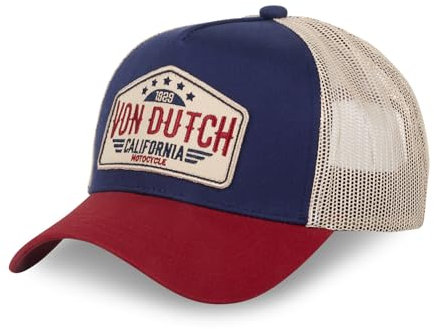 Von Dutch Kappe für Herren & Damen, Trucker Garage, verstellbar, Blau/Rot/Beige, Einheitsgröße