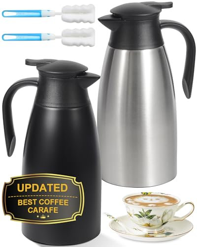 Jarra térmica de café de 70 onzas para mantener el calor, 2 jarras actualizadas para líquidos calientes, jarra de café aislada de acero inoxidable para café, agua caliente, mantiene caliente 12 horas