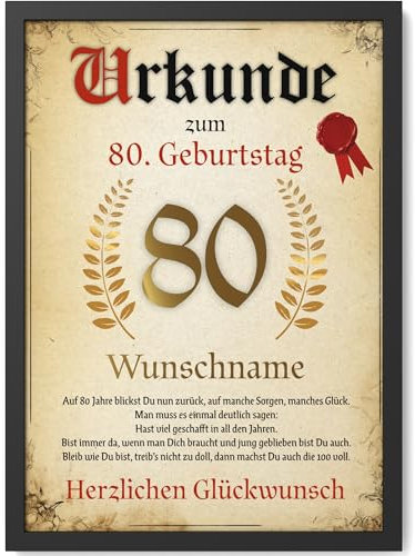 Papierschmiede® Personalisierte Urkunde zum 80. Geburtstag Geschenk Frauen Männer 80 Jahre Geburtstagskarte Geburtstagsgeschenk 80. Geburtstag personalisierbar Geburtstagsurkunde Jahrgang 1945