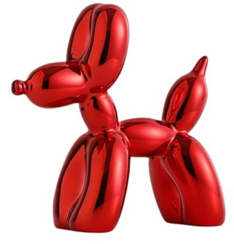 YOYUMI Ballon Hund Skulptur, Galvanisiert Luxus Ornament, Harzstatue für Wohnzimmer Schlafzimmer Bürodekor, Hochglanz Finish Dekorative Statuen, Rot, 9,5 x 9,5 x 4 cm