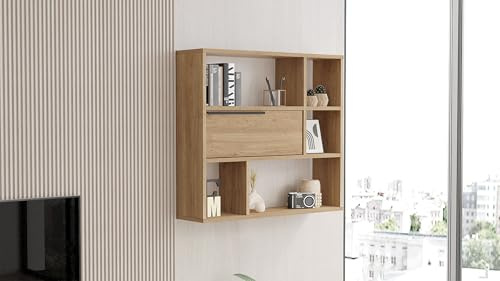 Elegant Walnut Wall Shelf, 90.1 cm x 81 cm x 22 cm | 100% Melamine Coated Particle Board, 18 mm Thick | Stylish Storage Solution for Modern Homes