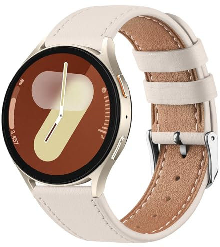 Mugust armband für Samsung Galaxy Watch 7/6/5/4 40mm 44mm/Watch 5 Pro/Watch 4 Classic/6 Classic/Watch FE 40mm/Watch 3 41mm/ Active 2 Lederarmband (Sternenlicht)